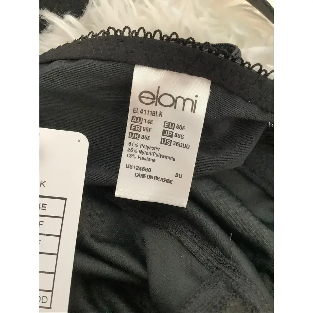 Elomi Women's 36DDD Black Morgan Stretch Lace Bow Banded Underwire Bra C12-2